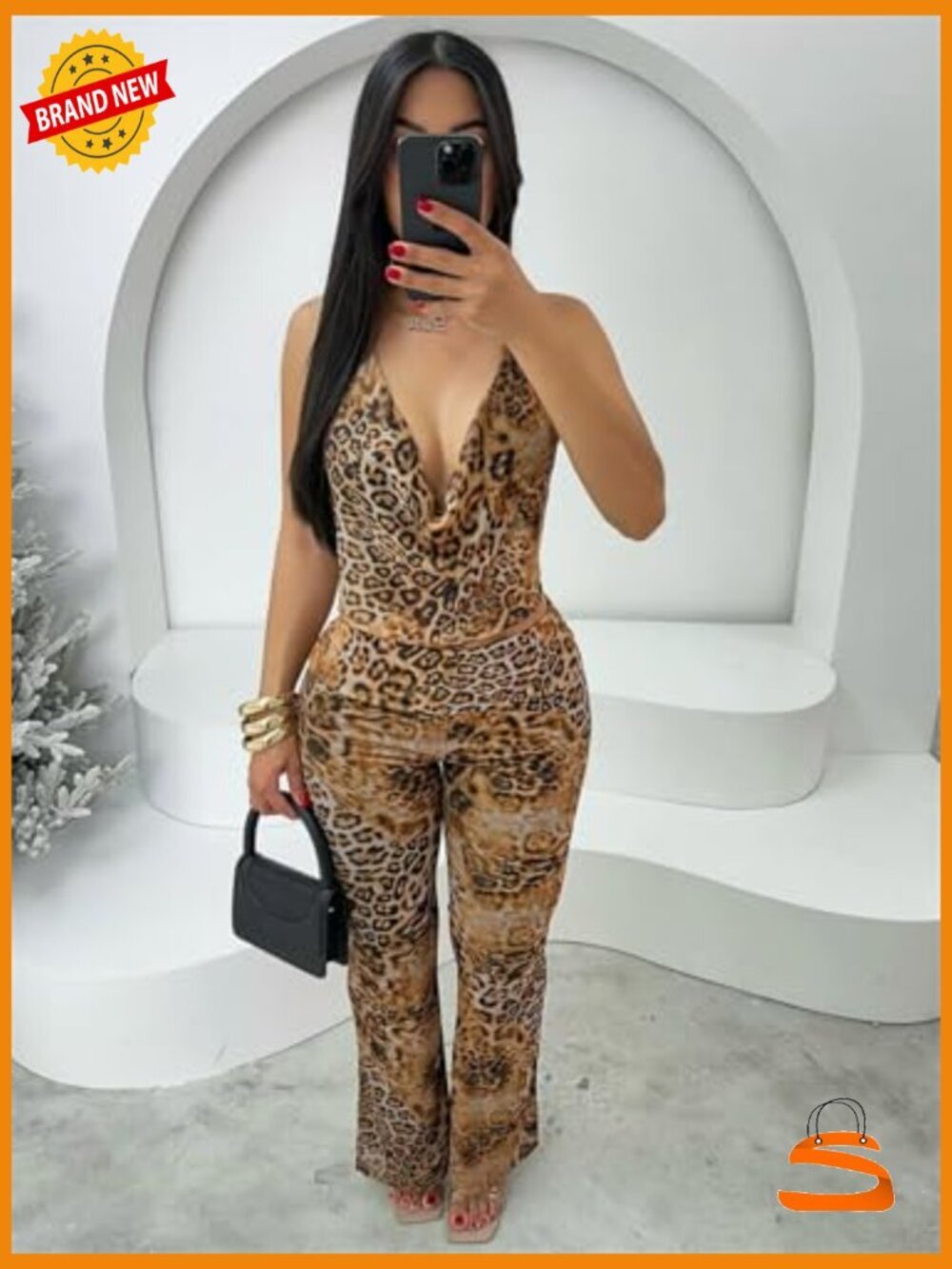 Sexy Mesh 2 Piece Pants Set - Halter Top & Flare Pants - Picture 6 of 7